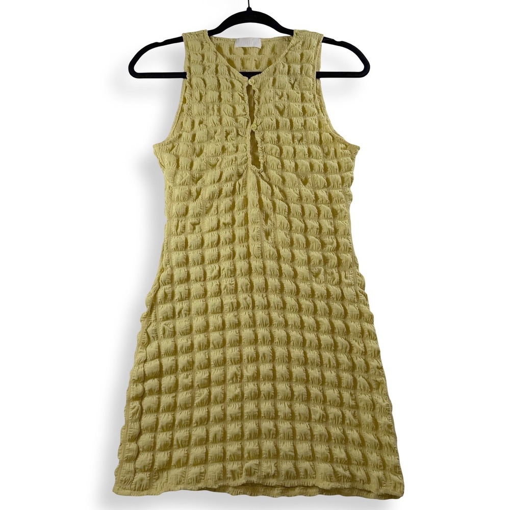 Isalis Womens S Chartreuse Textured Mini Dress Sleeveless Button Front Y2K